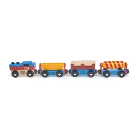 Mentari Set de Train: TRAIN CARGO 36x3,5x5,5cm, avec locomotive et trois wagons, avec pièces amovibl