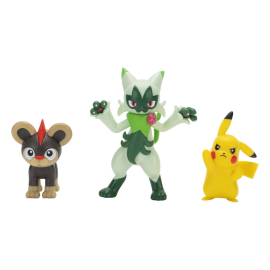 Pokémon - pack 3 figurines First Partner Battle Figure Set Hélionceau, Pikachu & Matourgeon 