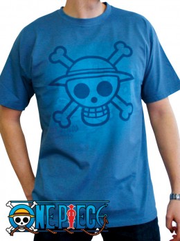 manga - One Piece - T-shirt Skull With Map Used Stone Blue - ABYstyle