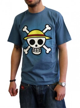 Manga - One Piece - T-shirt Skull With Map Stone Blue Homme - ABYstyle
